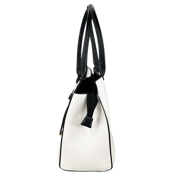 Adrienne Vittadini Madison Avenue Collection Satchel Lock White Black - Picture 16 of 16